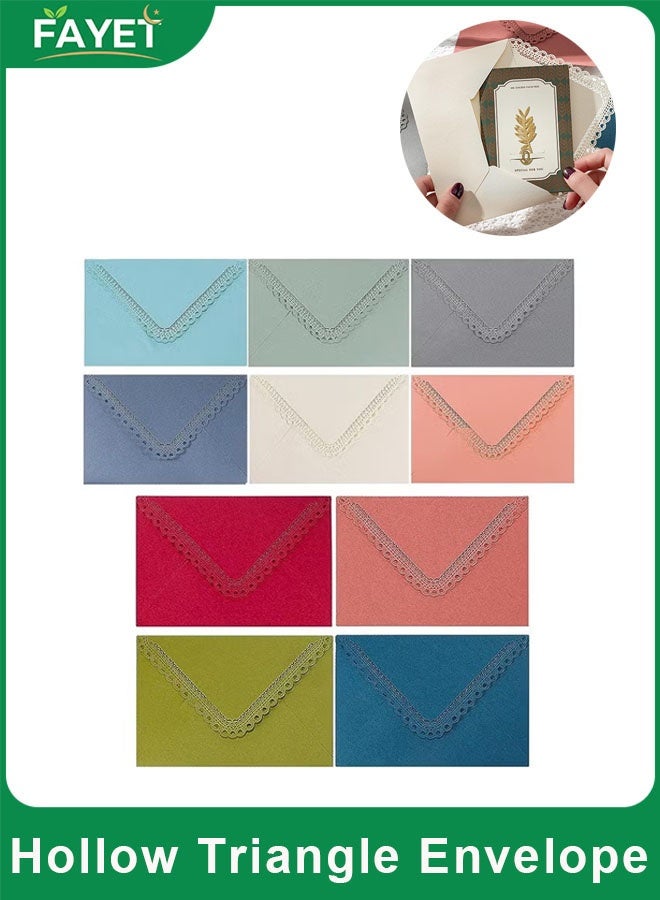 FAYET 10 Pack Colorful Hollow Triangle Envelopes , Paper Card Envelopes for Wedding Invitations, Party Favors, Business Cards, Gifts, and DIY Crafts (160×113mm) - Image 1